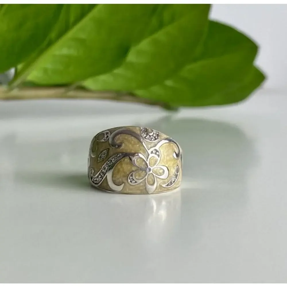 925 Sterling Silver Agate & CZ Ring Size 6.75